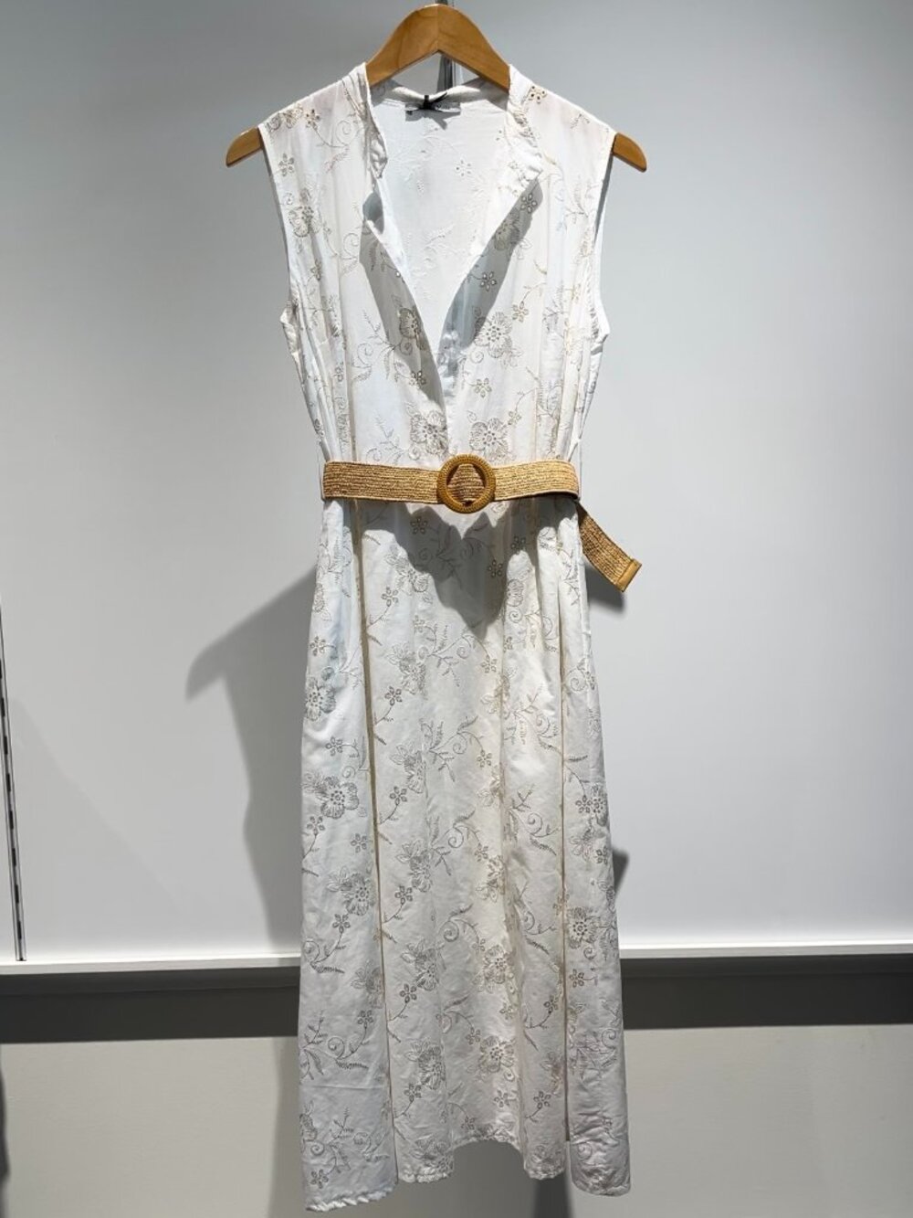 White w Gold Accented Embroidered Dress